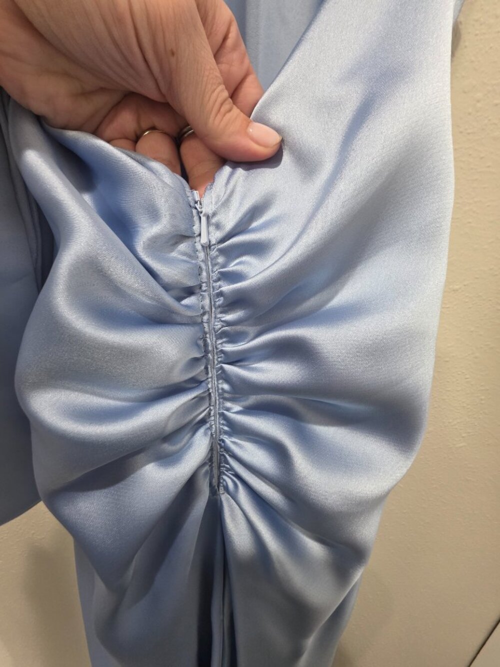 Xscape Sky Blue Satin Halter Gown – Size 10 NWT – Open Back Formal Maxi Gown - Picture 9 of 12